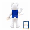 Smiling Lop-eared Rabbit With Blue Vest Mascot Costume