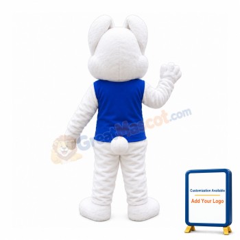 Smiling Lop-eared Rabbit With Blue Vest Mascot Costume