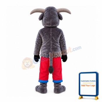 Grey Bull In Red Shorts Mascot Costume