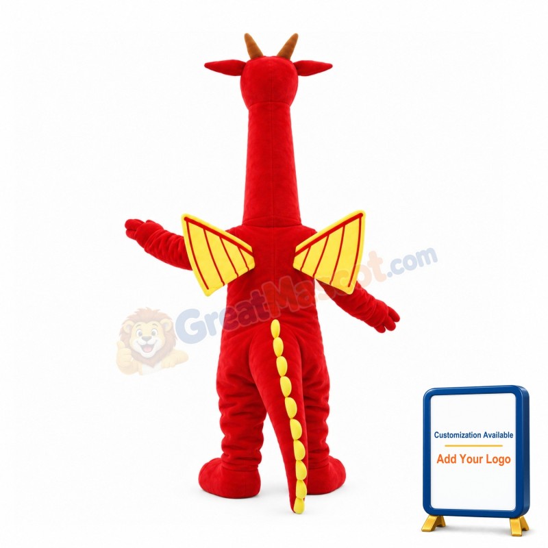 Long Neck Red & Yellow Charizard Mascot Costume