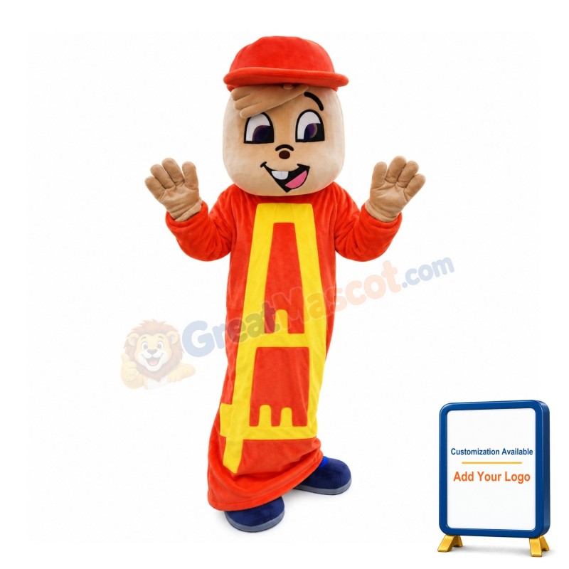 Worker Squirrel With Orange Cap Mascot Costume