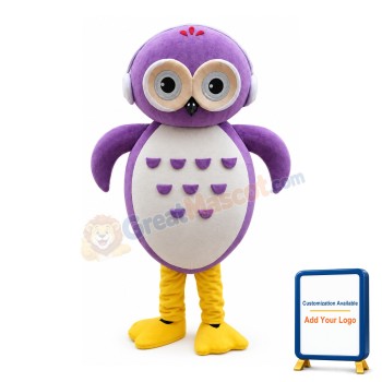 Cherubic Cartoon Purple Owl Mascot Costume