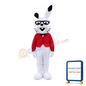 Smart Rabbit With Glasses Mascot Costume