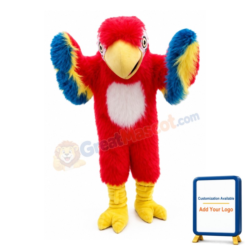 Long Fur Bird With Colorful Wings Mascot Costume