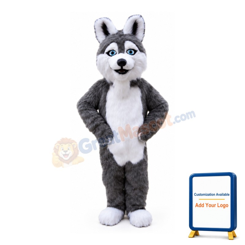 Furry Wolf With Light Blue Eyes Mascot Costume