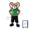 Sporty Ram In Green Vest Mascot Costume