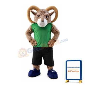Sporty Ram In Green Vest Mascot Costume