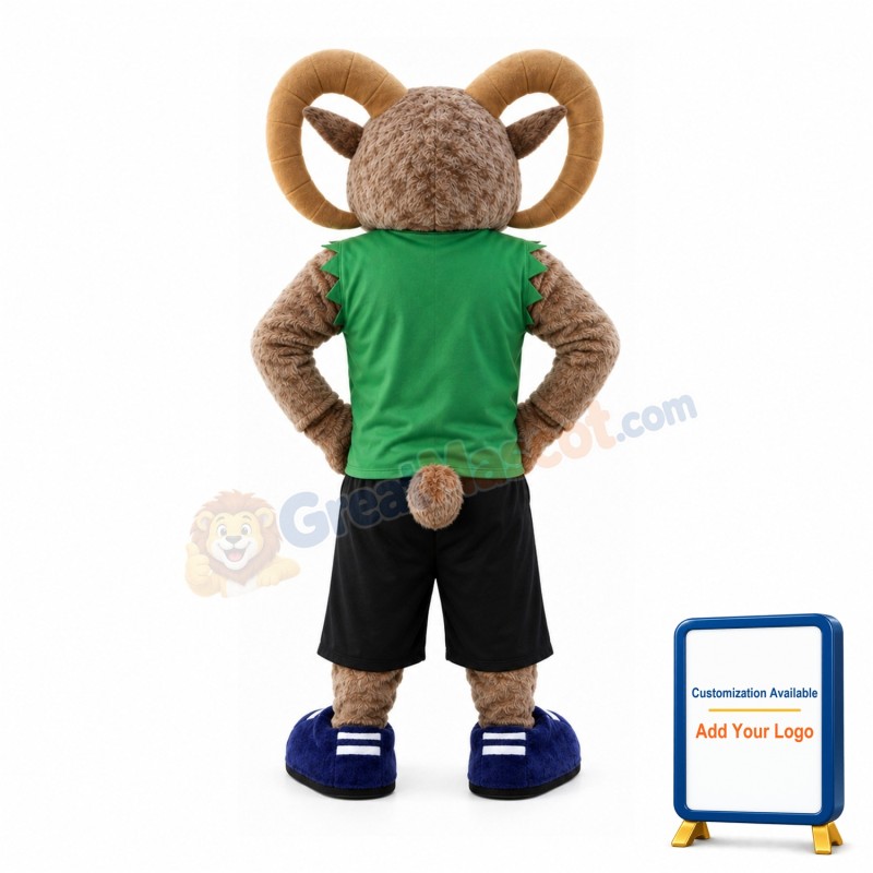 Sporty Ram In Green Vest Mascot Costume
