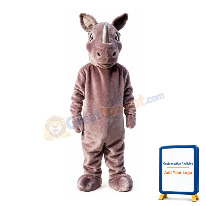 Beefy Rhino With Silver Horn Mascot Costume