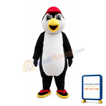 Penguin Wearing Red Cap Mascot Costume