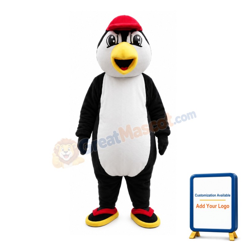 Penguin Wearing Red Cap Mascot Costume