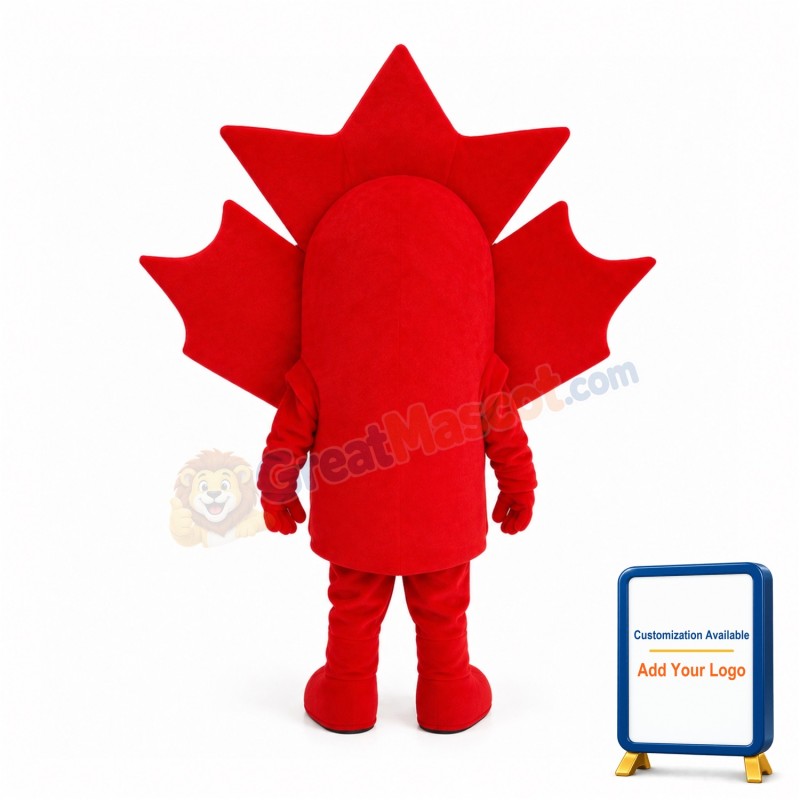 Pleased Cartoon Red Maple Leaf Mascot Costume