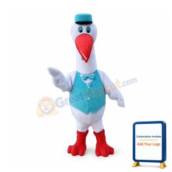 Cartoon White Bird Waiter Mascot Costume Fancy Dress Animal Mascot Costume