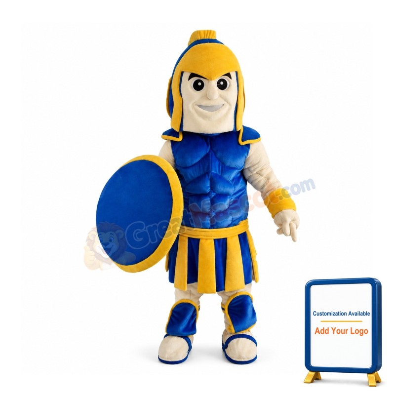 Muscly Blue Spartan Soldier Warrior Mascot Costume