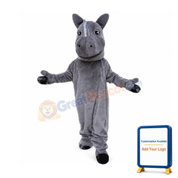 Silver Horn Rhino Mascot Costume 