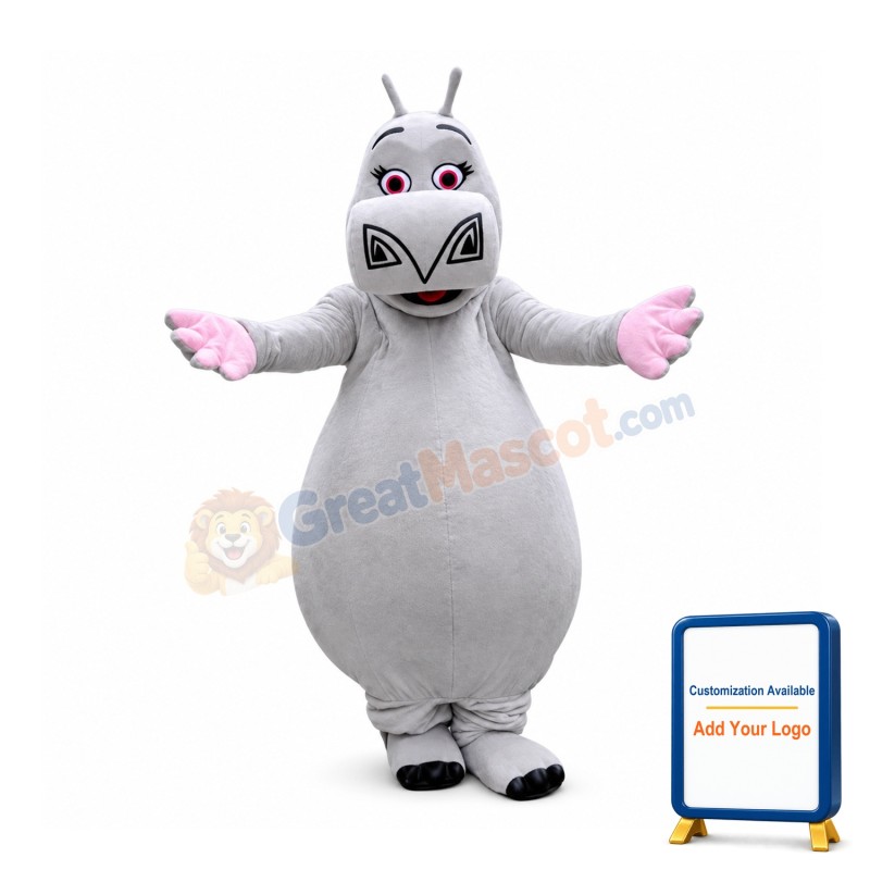 Lovely Cartoon Grey Hippo Mascot Costume