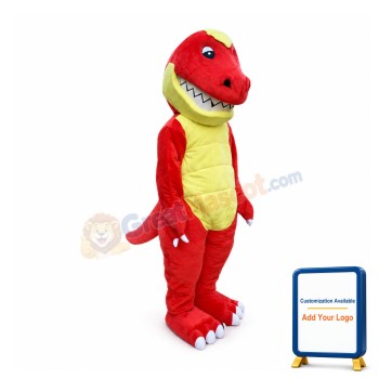 Toothy Red Dinosaur Cartoon Mascot Costume