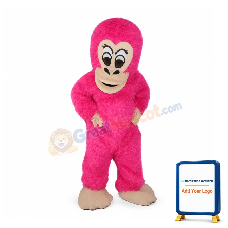 Rose Red Orangutan Long Wool Mascot Costume