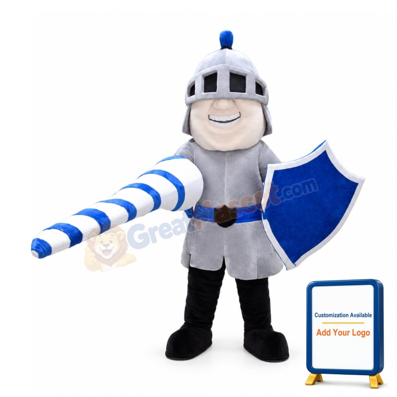 Happy Silver Knight Mascot Costume