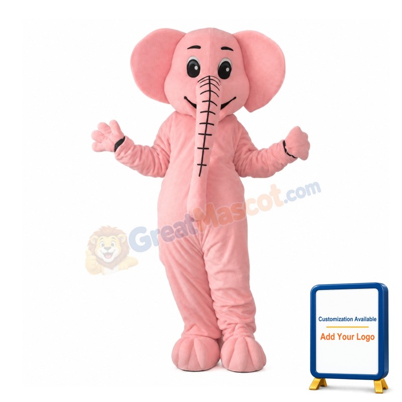 Cute Long Nose Pink Elephant Mascot Costume