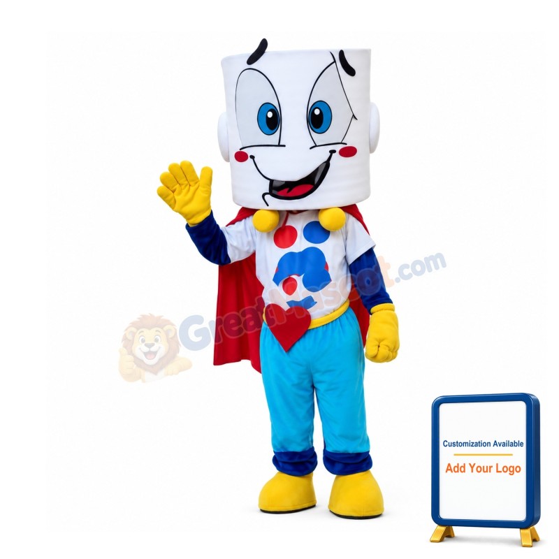 Cartoon White Stock Pot Super Hero Mascot Costume 