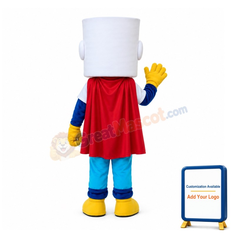 Cartoon White Stock Pot Super Hero Mascot Costume