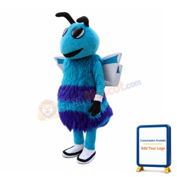 Long Fur Blue Bee Mascot Adult Costume