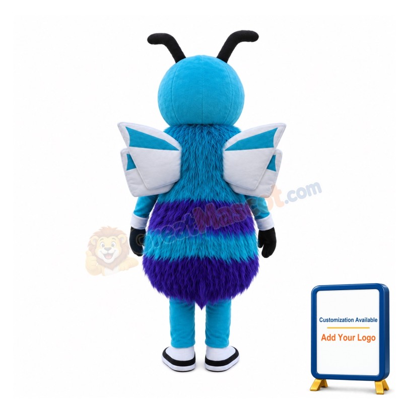 Long Fur Blue Bee Mascot Adult Costume