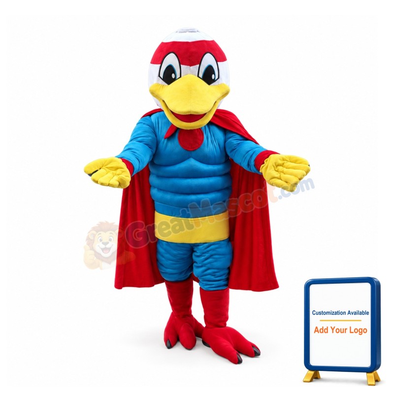 Cartoon Power Muscly Duck Superhero Mascot Costume