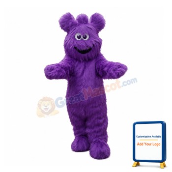 Cheering Purple Fur Monster Mascot Costume