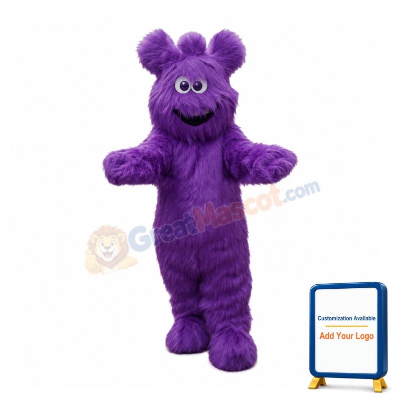 Cheering Purple Fur Monster Mascot Costume