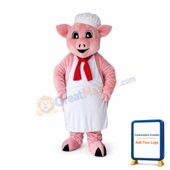 Cute Cartoon Pink Pig Chef Mascot Costume
