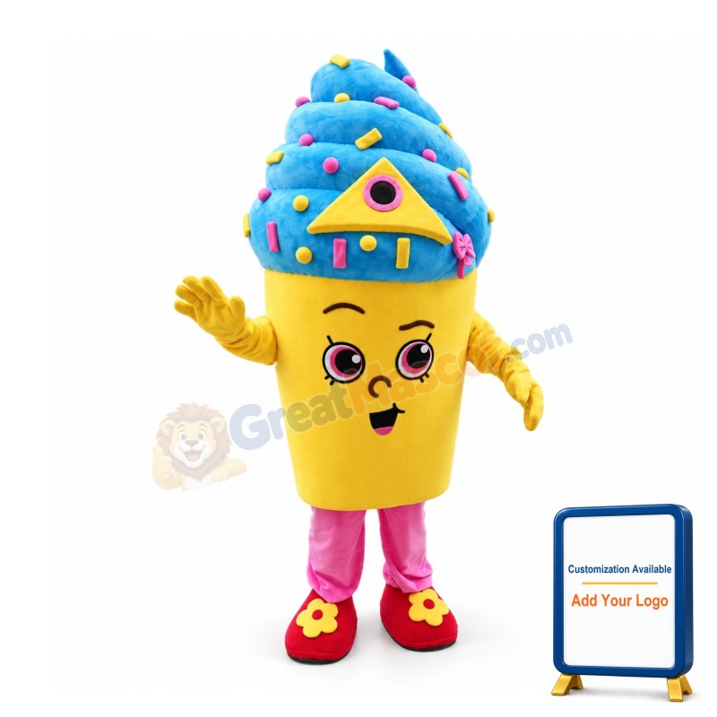 Deluxe Cartoon Blue Ice Cream Cake Mascot Costume