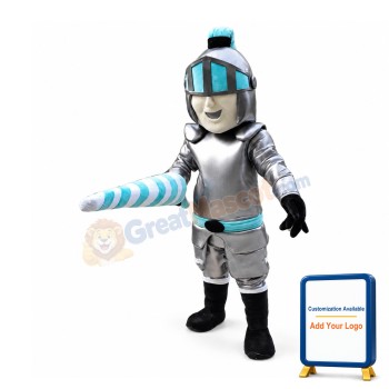 Silver & Blue Armor Knight Mascot Costume