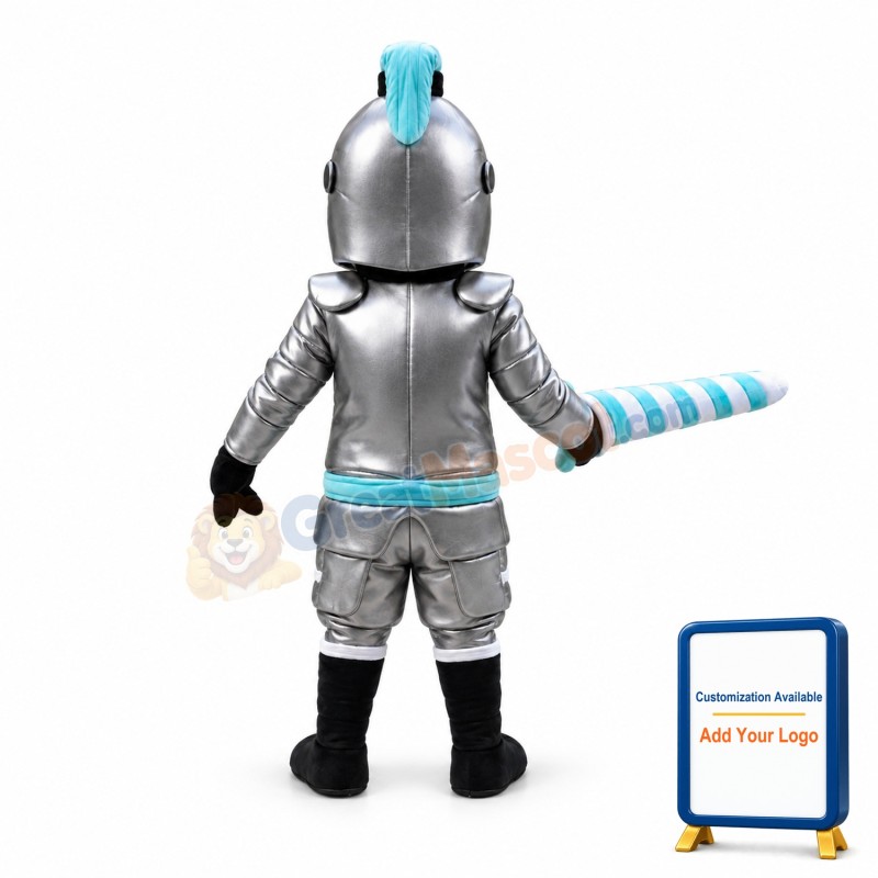 Silver & Blue Armor Knight Mascot Costume