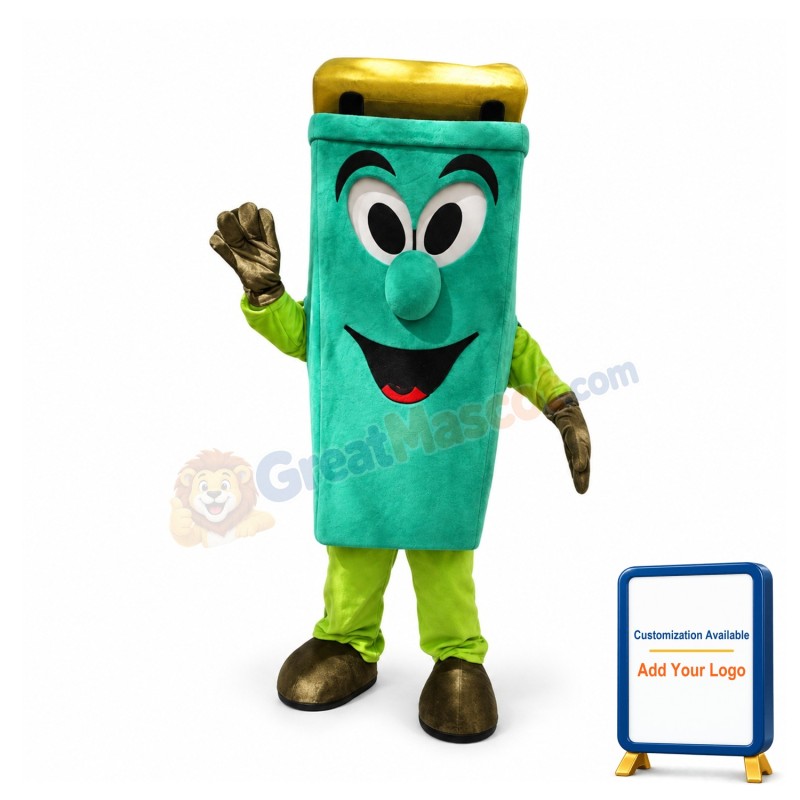 Adult Cartoon Green Trash Can Mascot Costume