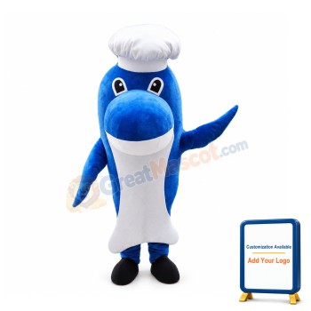 Cartoon Blue Whale Chef Mascot Costume