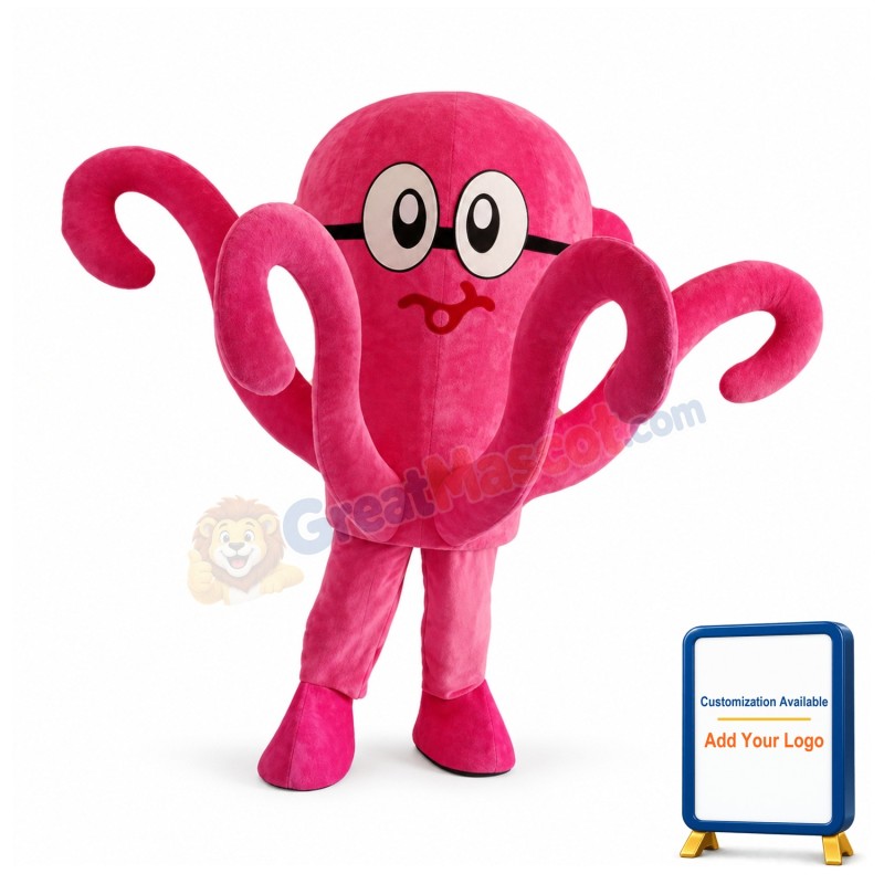 Adult Cartoon Pink Octopus Mascot Costume