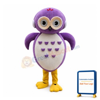 Purple Owl Mascot Costume With Headphones