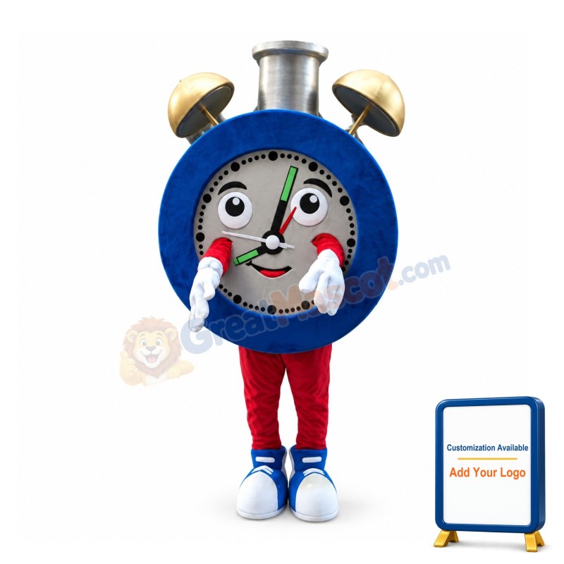 Huge Cartoon Blue Alarm Clock Mascot Costume