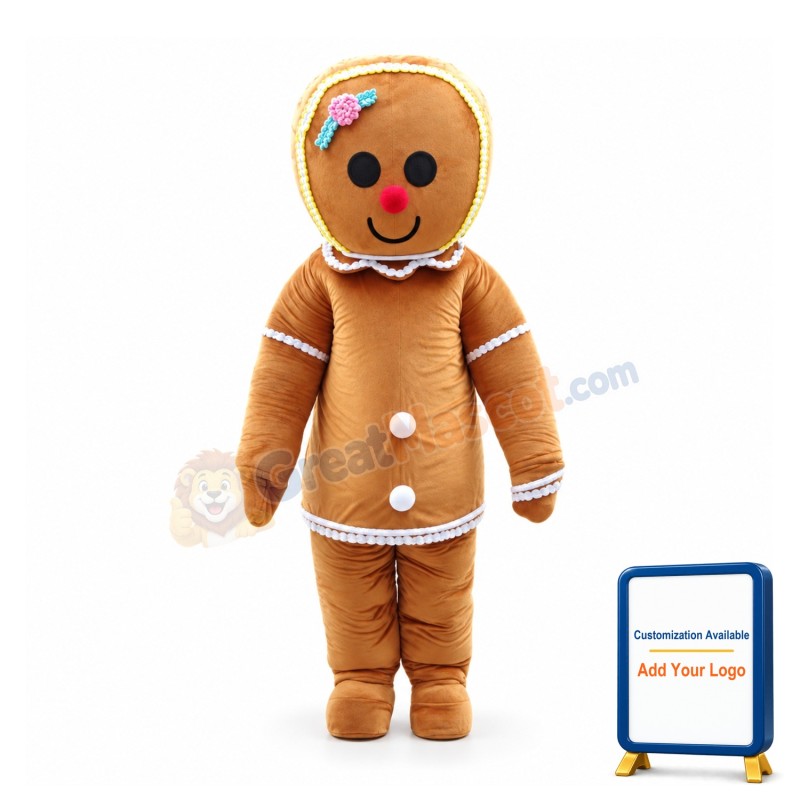 Huge Cartoon Christmas Gingerbread Girl Cookie Mascot Costume