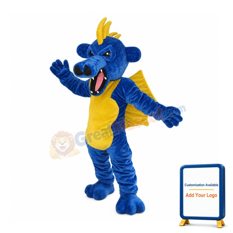 Fierce Navy Blue & Yellow Flying Dragon Mascot Costume