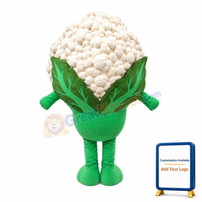 Smug Cartoon Cauliflower Mascot Costume