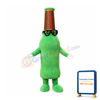 Huge Cartoon Green Beer Bottle With Glasses Mascot Costume 