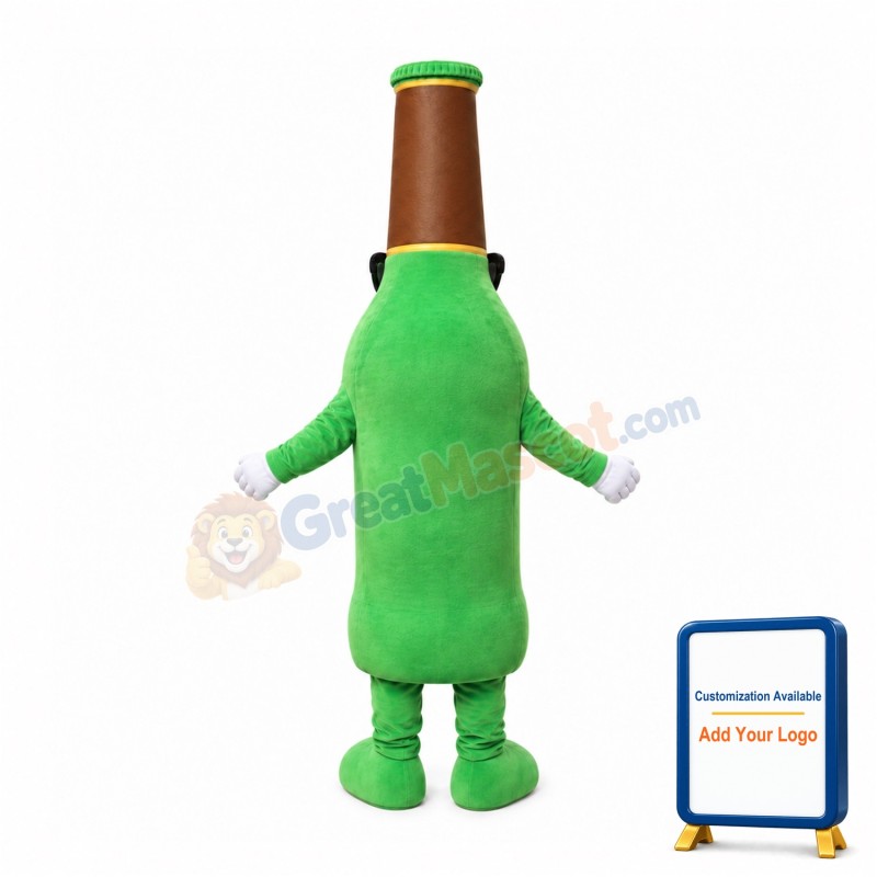 Huge Cartoon Green Beer Bottle With Glasses Mascot Costume