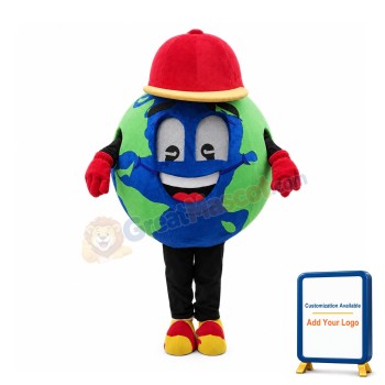 Optimistic Cartoon Earth With Red Hat Mascot Costume