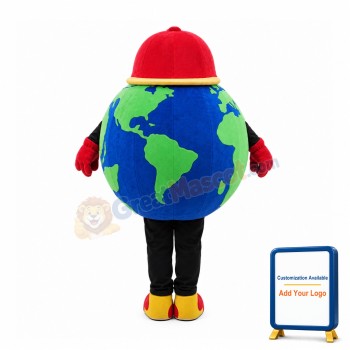 Optimistic Cartoon Earth With Red Hat Mascot Costume