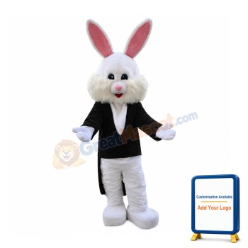 White Bunny Gentleman Mascot Costume 