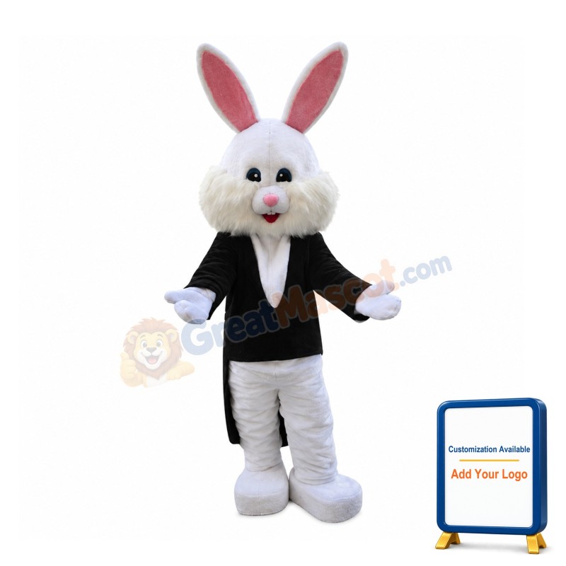 White Bunny Gentleman Mascot Costume 