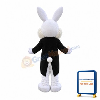 White Bunny Gentleman Mascot Costume